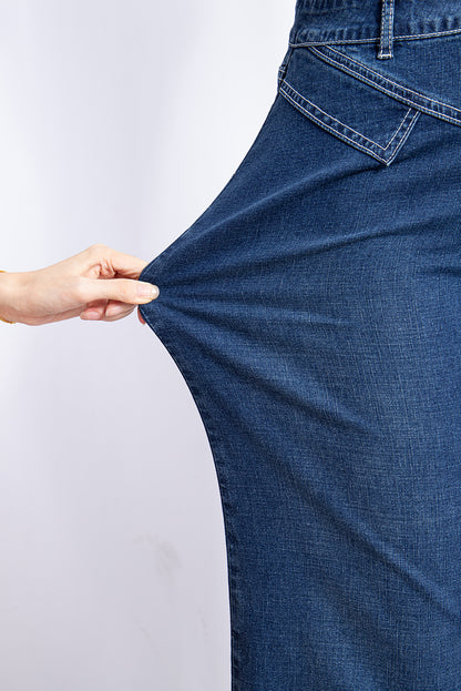 Sail Blue Stitched Waist Detail Loose Cuffed Jeans