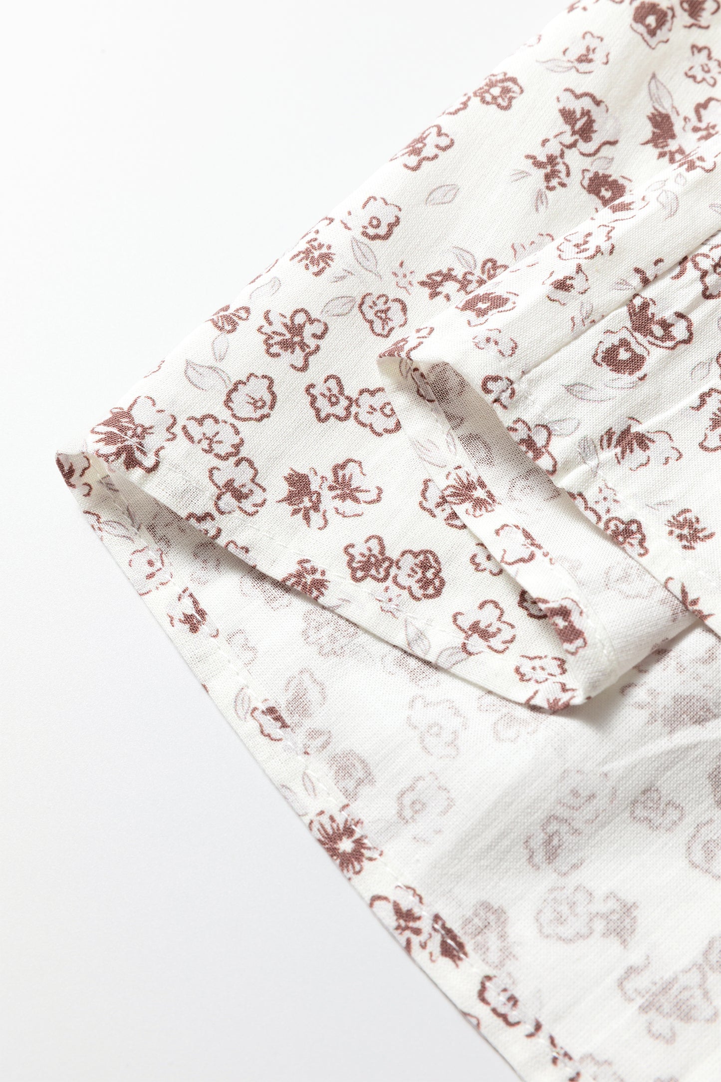 White Bow Tie Front Floral Print Flounce Sleeve Peplum Blouse