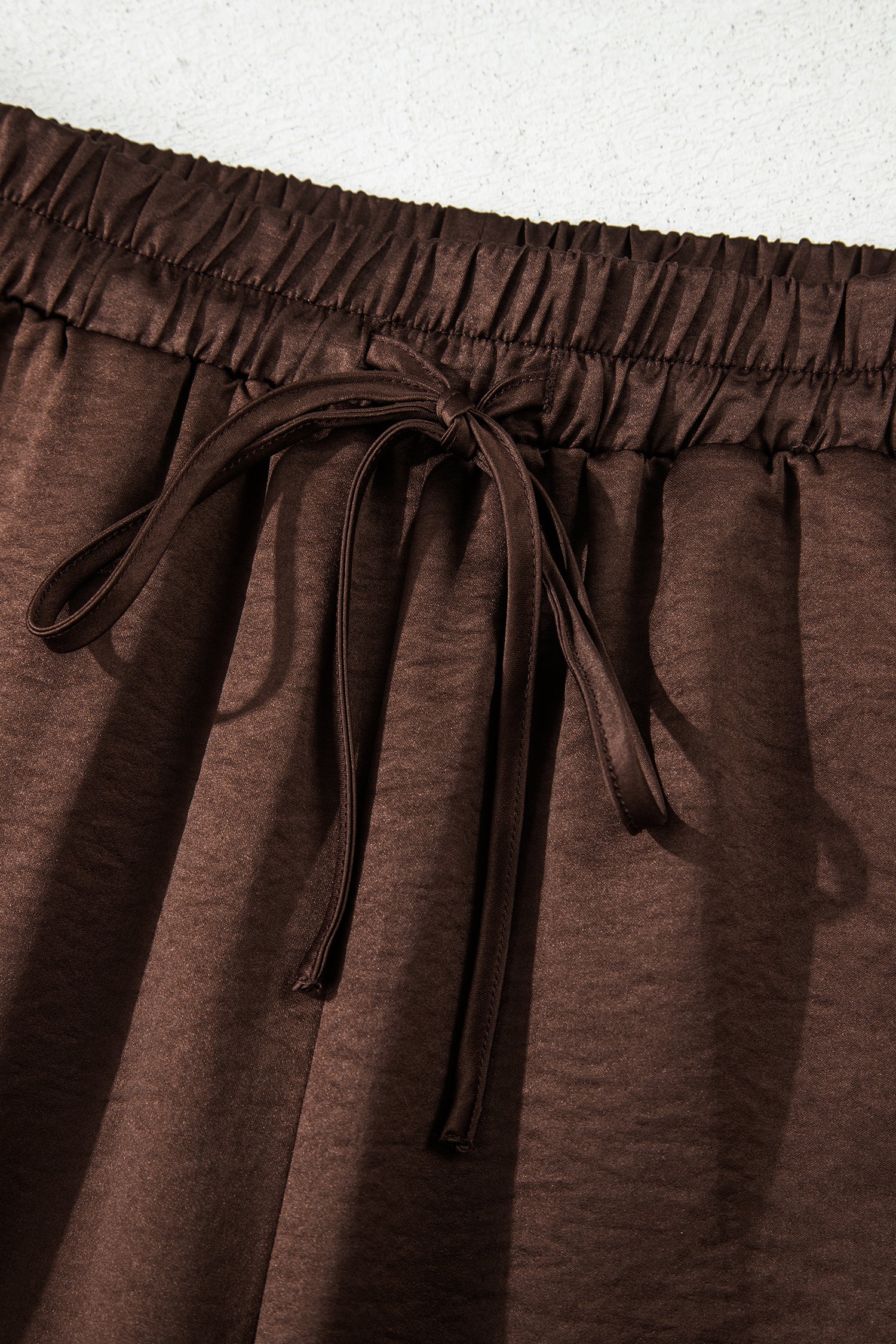 Dark Brown Braided V Neck Long Sleeve Loose Top and Drawstring High Waist Pants 2pcs Outfit - Cowaa