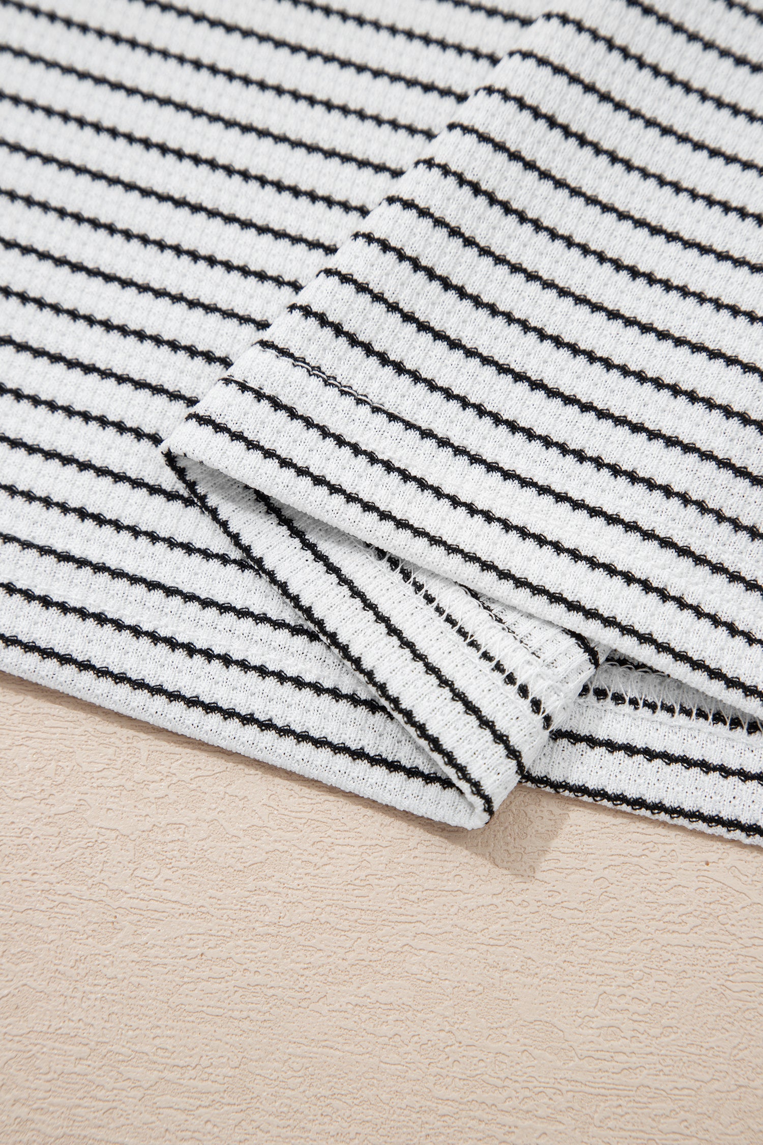 White Stripe Contrasted Ruffle Trim Loose Long Sleeve Top - Cowaa