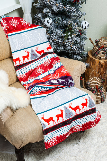 Red Christmas Elk Print Fleece Throw Blanket