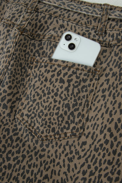 Black Leopard Print Loose Denim Shorts - Cowaa