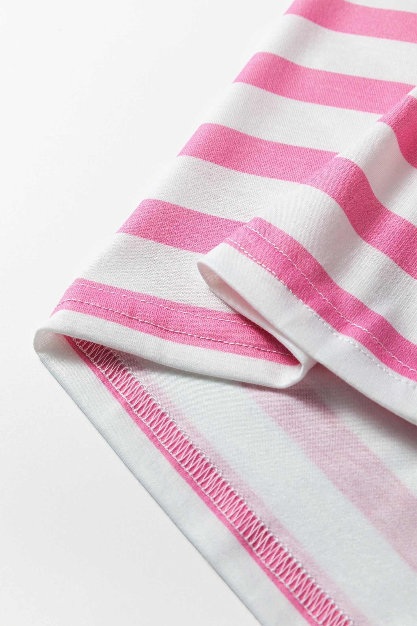 Pink Stripe V Neck Patched Pocket Casual T Shirt - Cowaa