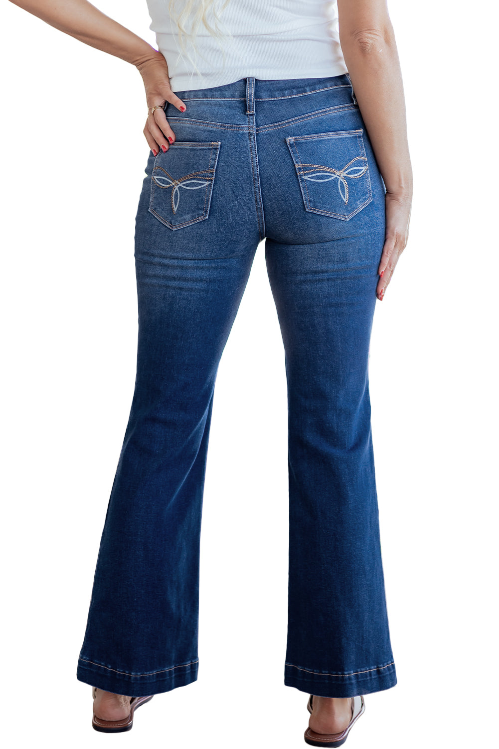 Sail Blue Western Stitch Patched Pocket Bootcut Jeans - Cowaa
