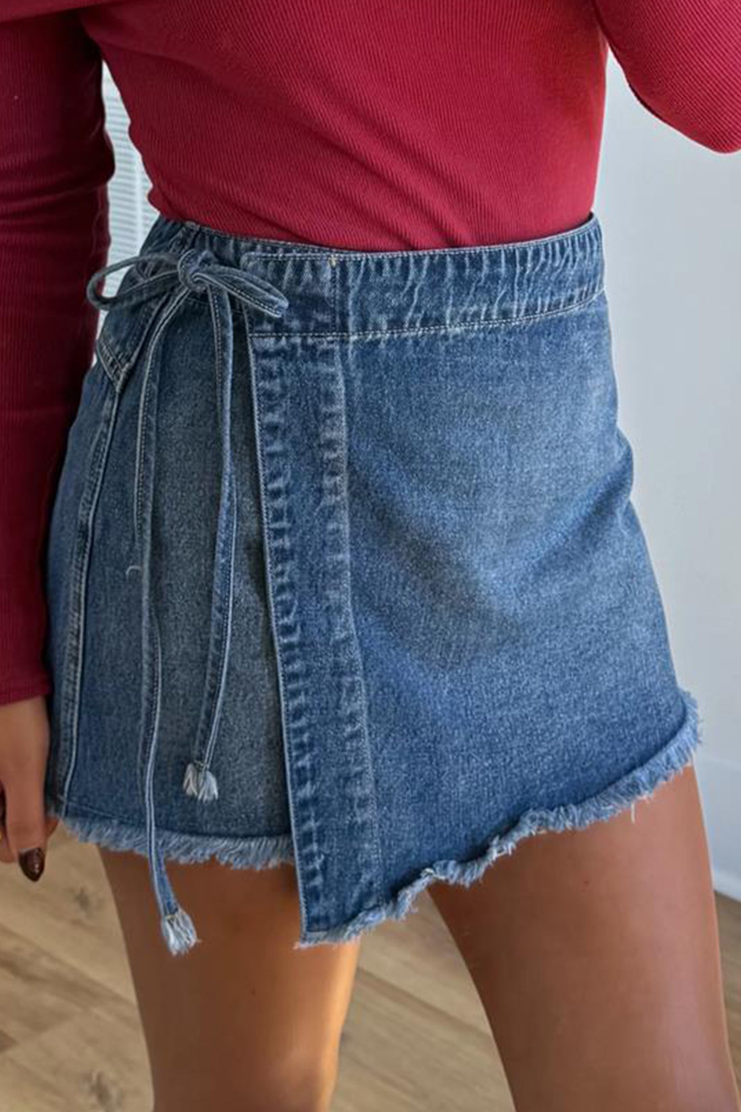 Ashleigh Blue Wrapped Tied Waist Denim Skort - Cowaa
