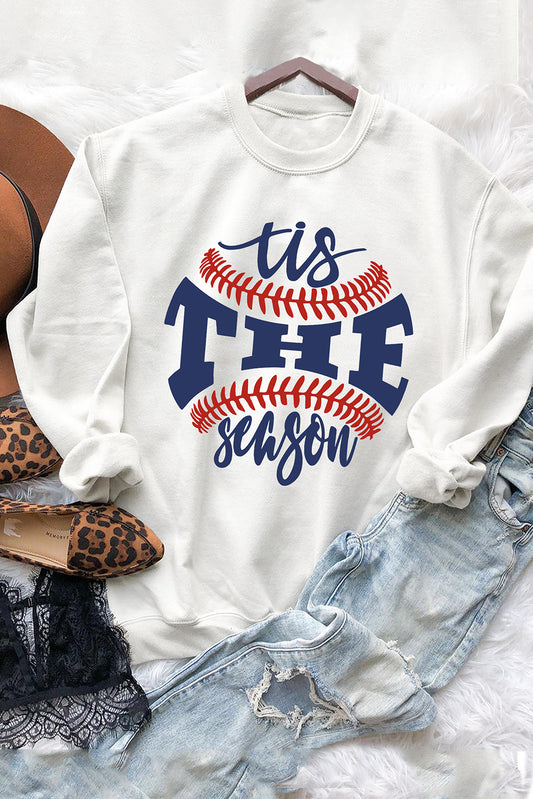 White Casual Letter Print Baseball Graphic Sweatshirt - Cowaa