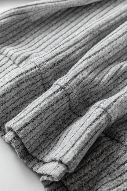 Gray Leopard Print Colorblock Patchwork Ribbed Knit Top - Cowaa