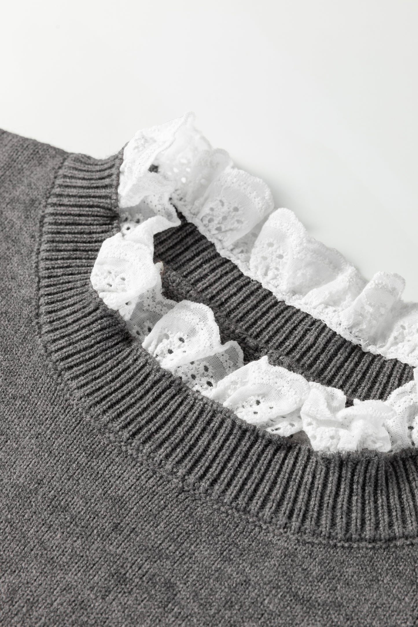 Sleet Lace Trim Patchwork Buttoned Cuffs Loose Sweater - Cowaa