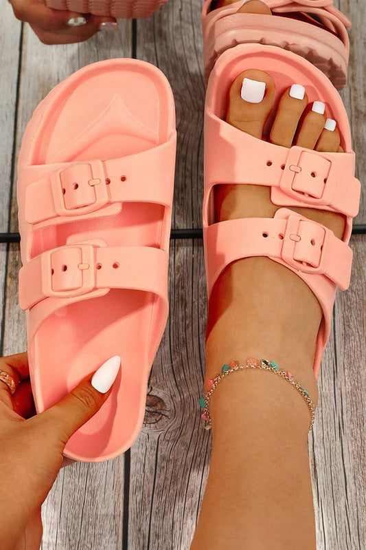 Double Buckle Strap Flat Sandels - Cowaa
