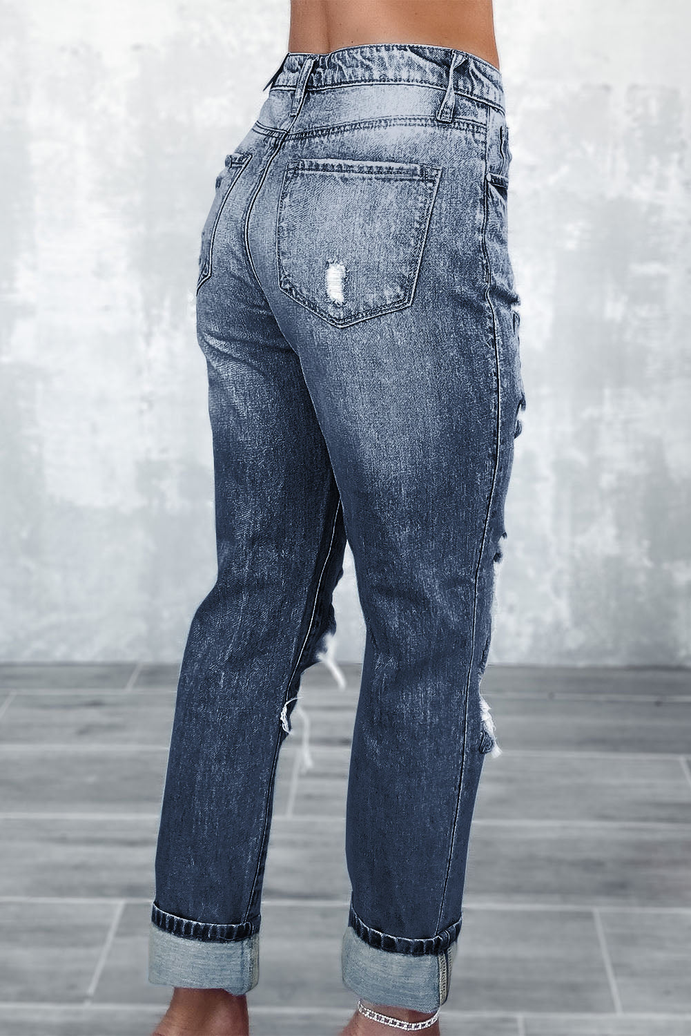 Sky Blue Light Wash Frayed Slim Fit High Waist Jeans - Cowaa
