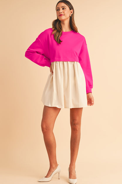 Khaki Sweatshirt 2-in-1 Flowy Pleated Mini Dress - Cowaa