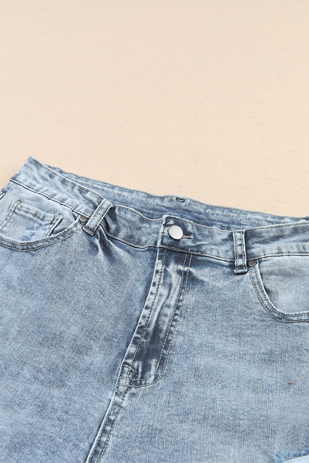 Sky Blue Light Wash Frayed Slim Fit High Waist Jeans - Cowaa