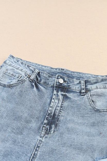 Sky Blue Light Wash Frayed Slim Fit High Waist Jeans - Cowaa