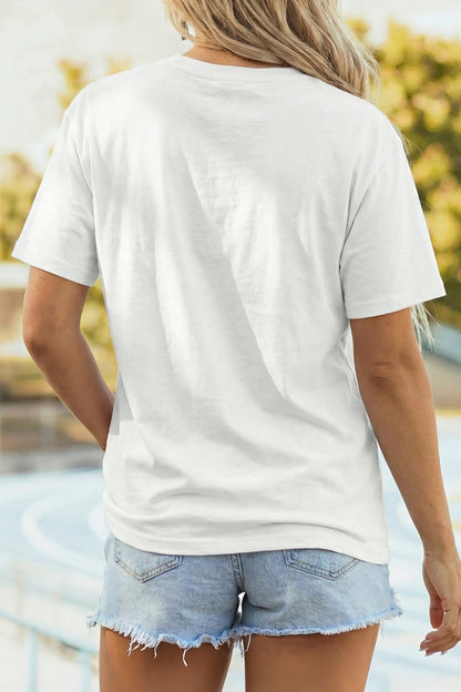 White Faux Patchwork Printed US Flag Casual Tee - Cowaa