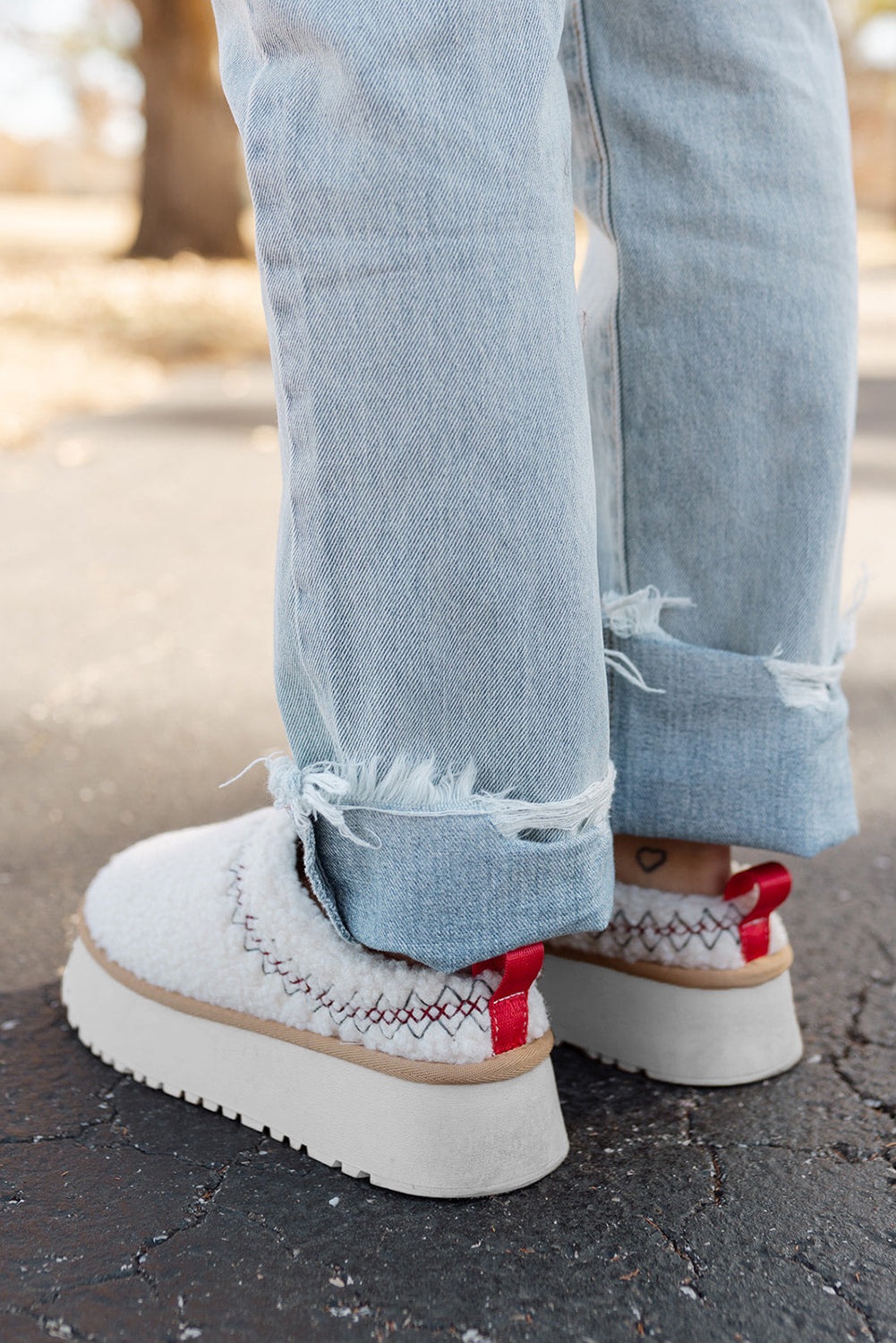 White Suede Contrast Print Plush Platform Snow Boots - Cowaa