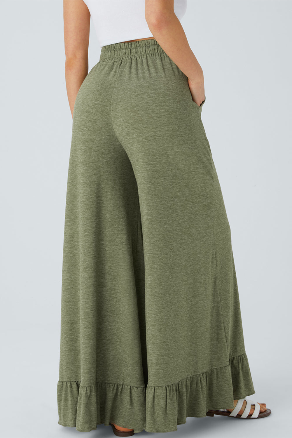 Dune Solid Color Ruffle Hem Wide Leg Pants - Cowaa