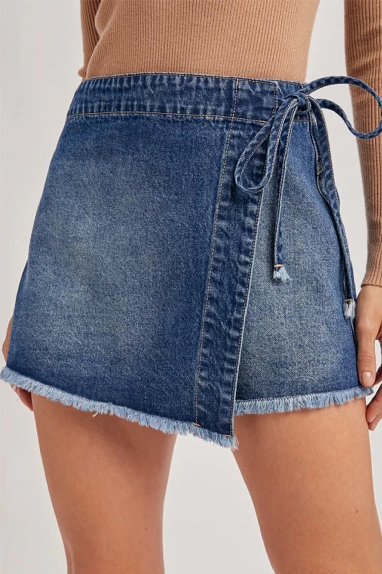 Ashleigh Blue Wrapped Tied Waist Denim Skort - Cowaa