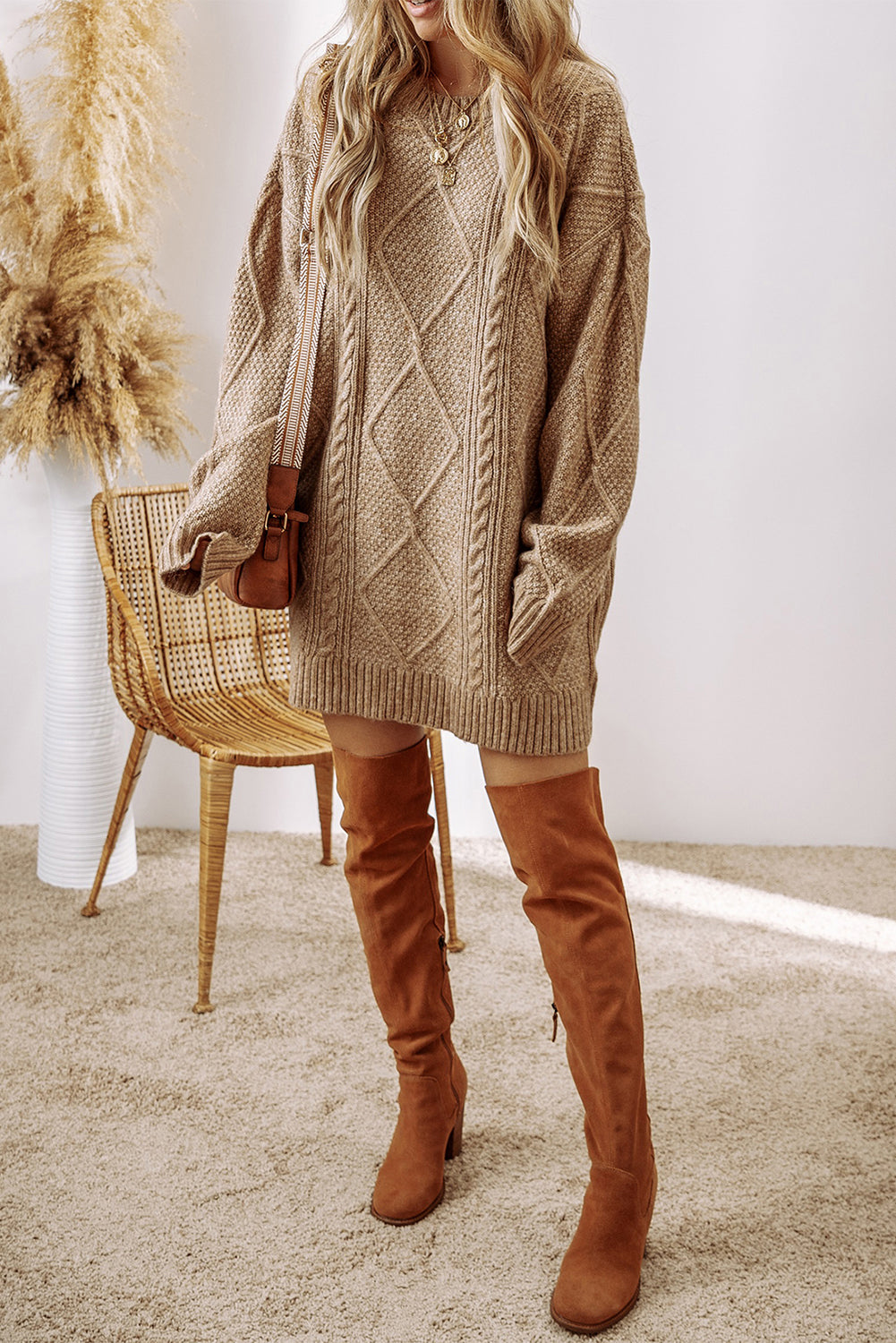 Knit Loose Fit Sweater Dress - Cowaa