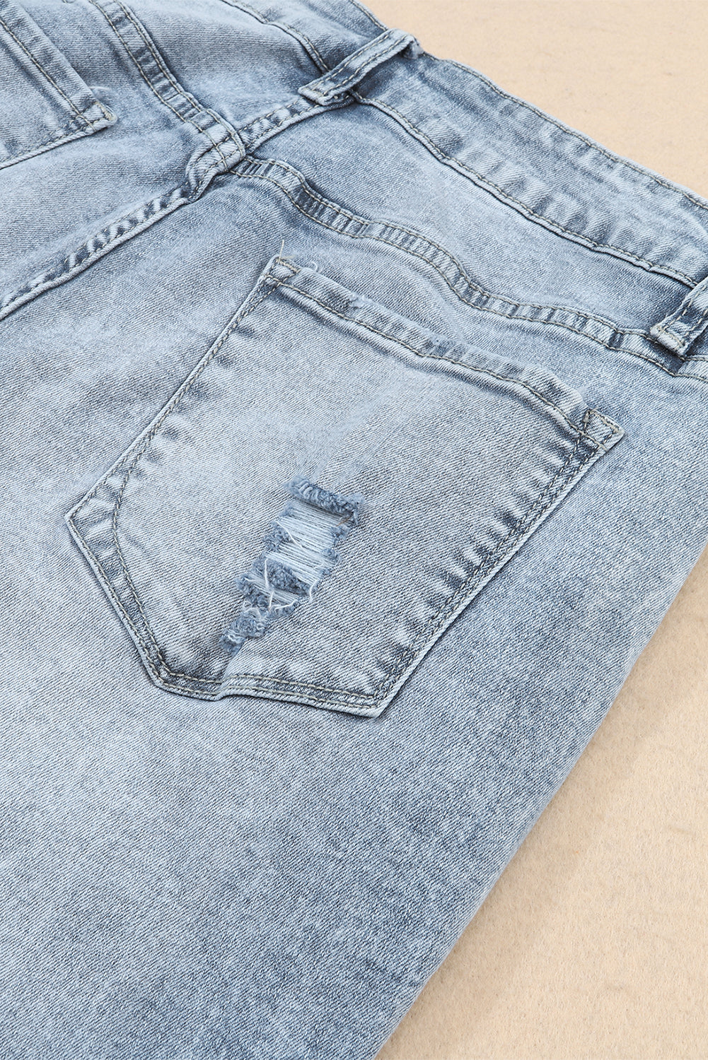 Sky Blue Light Wash Frayed Slim Fit High Waist Jeans - Cowaa