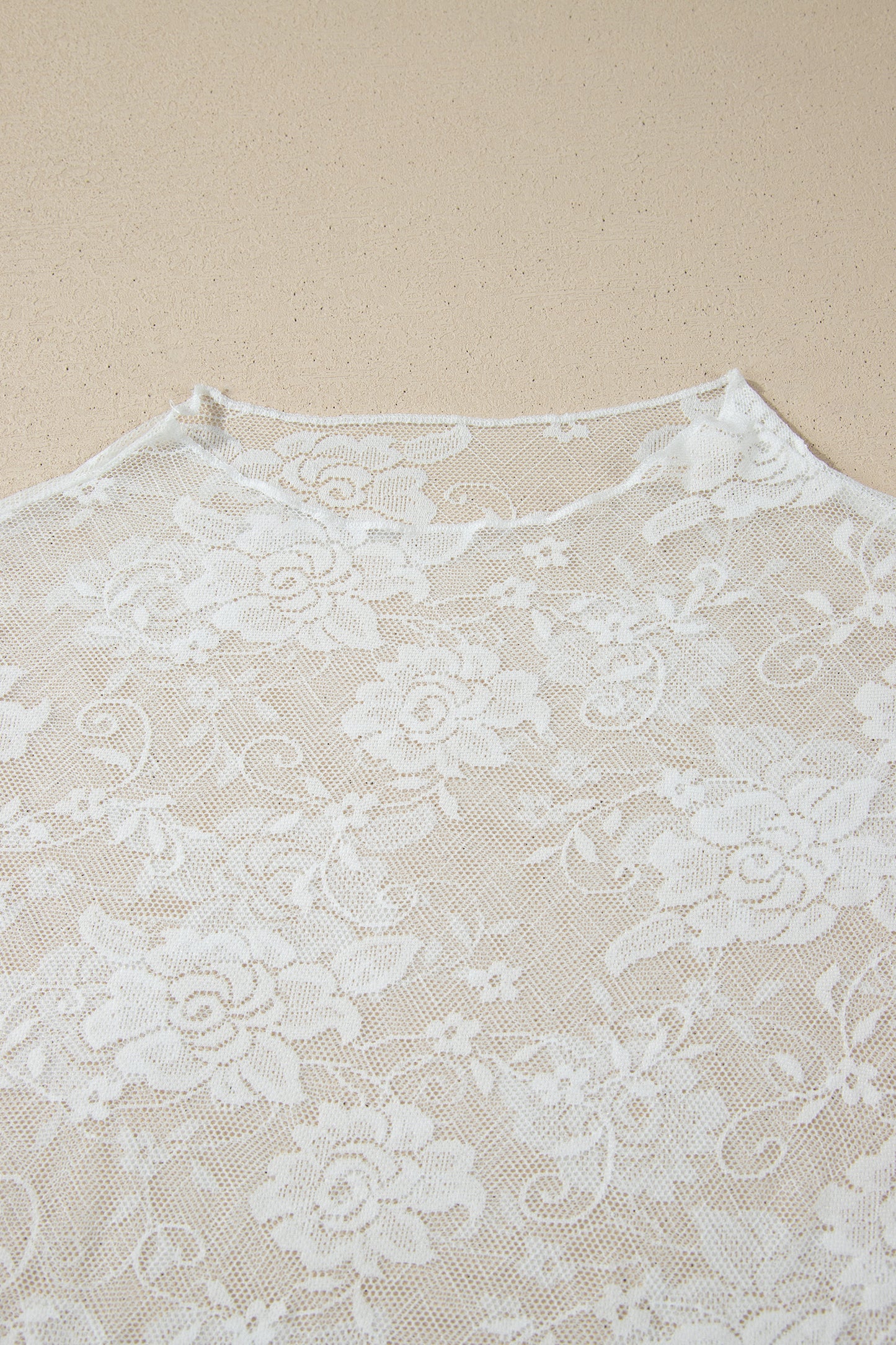 White Plus Size Floral Mesh Long Sleeve Top