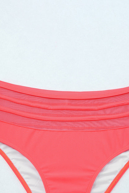 Pink Scalloped Criss Cross High Waist Bikini - Cowaa