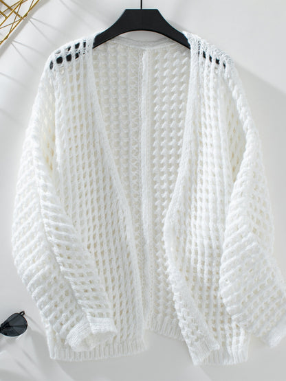 Openwork Open Front Long Sleeve Cardigan - Cowaa