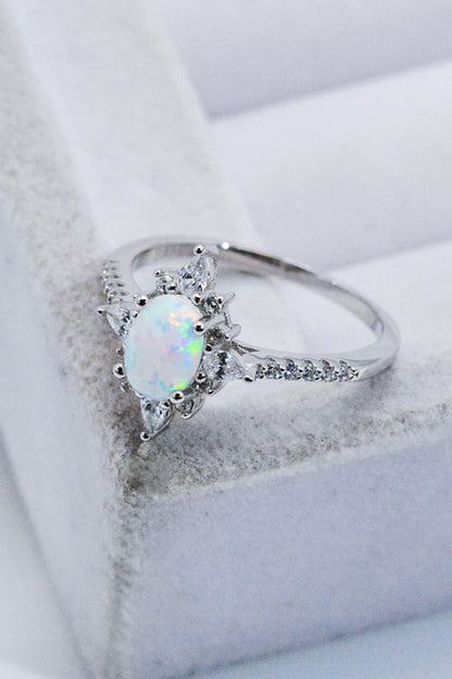 Platinum-Plated Opal and Zircon Ring - Cowaa