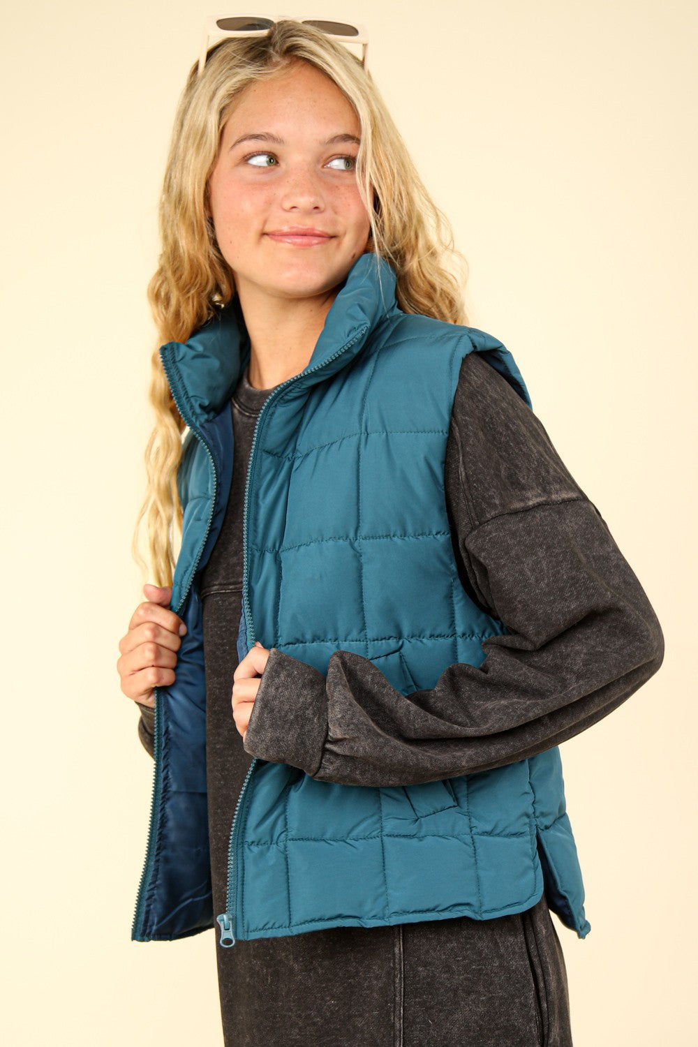 Sea Foam Zip Up Puffer Padded Vest - Cowaa