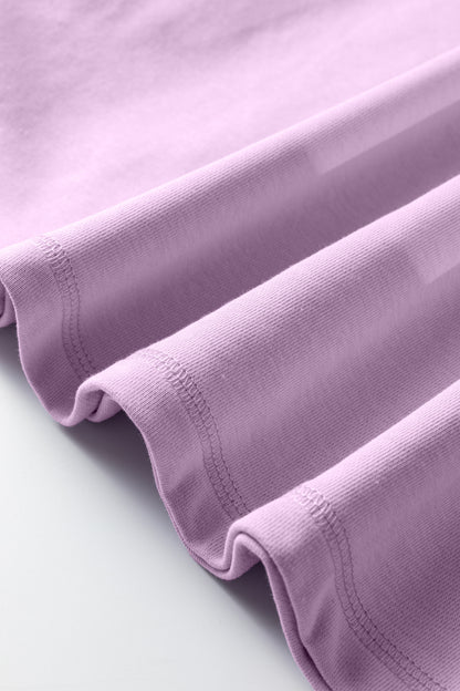 Orchid Petal Solid Color Raw Seam Patchwork Baggy Sweatshirt - Cowaa