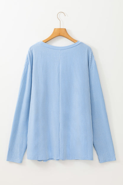 Myosotis Plus Size Ribbed Textured Long Sleeve T Shirt - Cowaa