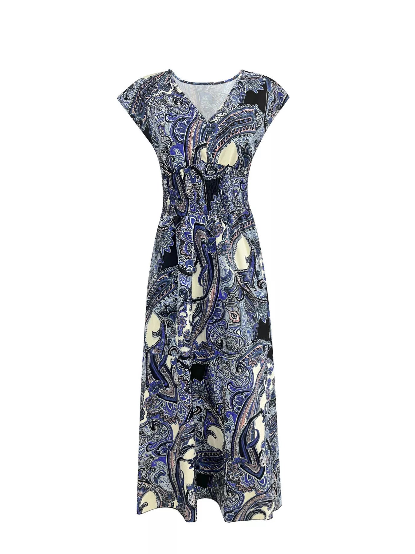Plus Size Floral V-Neck Cap Sleeve Maxi Dress.