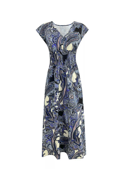 Plus Size Floral V-Neck Cap Sleeve Maxi Dress.