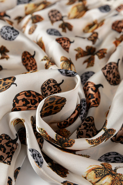 Beige Leopard Pumpkin Allover Halloween 2pcs Pajama Set - Cowaa