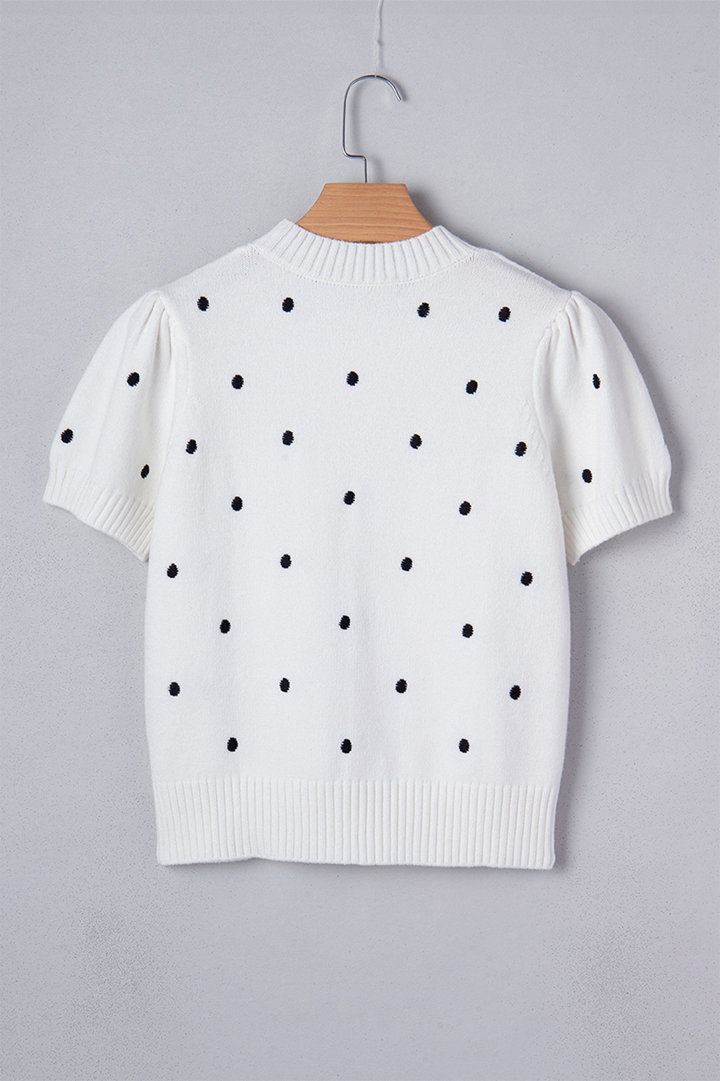 White Elegant Polka Dot Bubble Short Sleeve Sweater - Cowaa