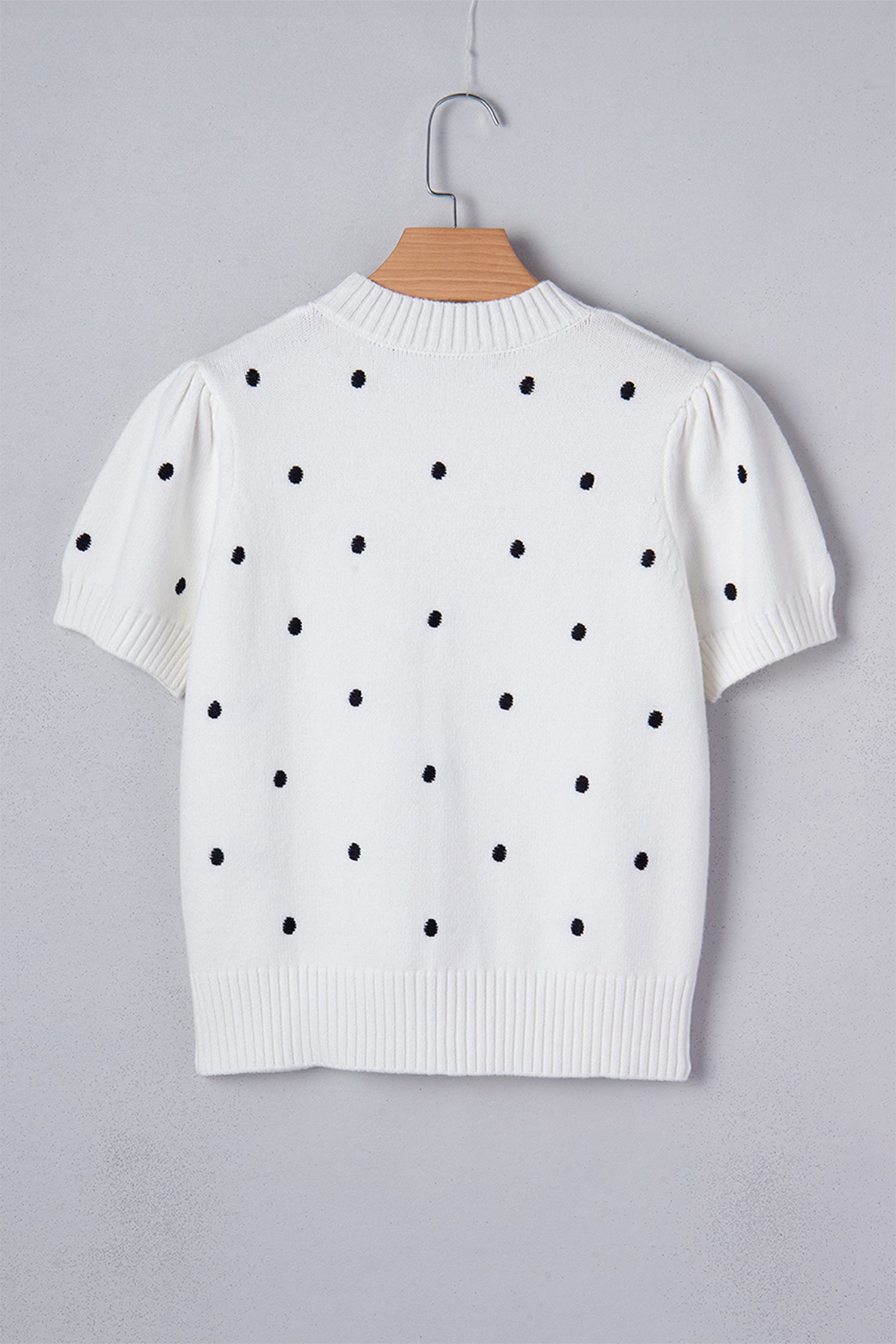 White Elegant Polka Dot Bubble Short Sleeve Sweater - Cowaa