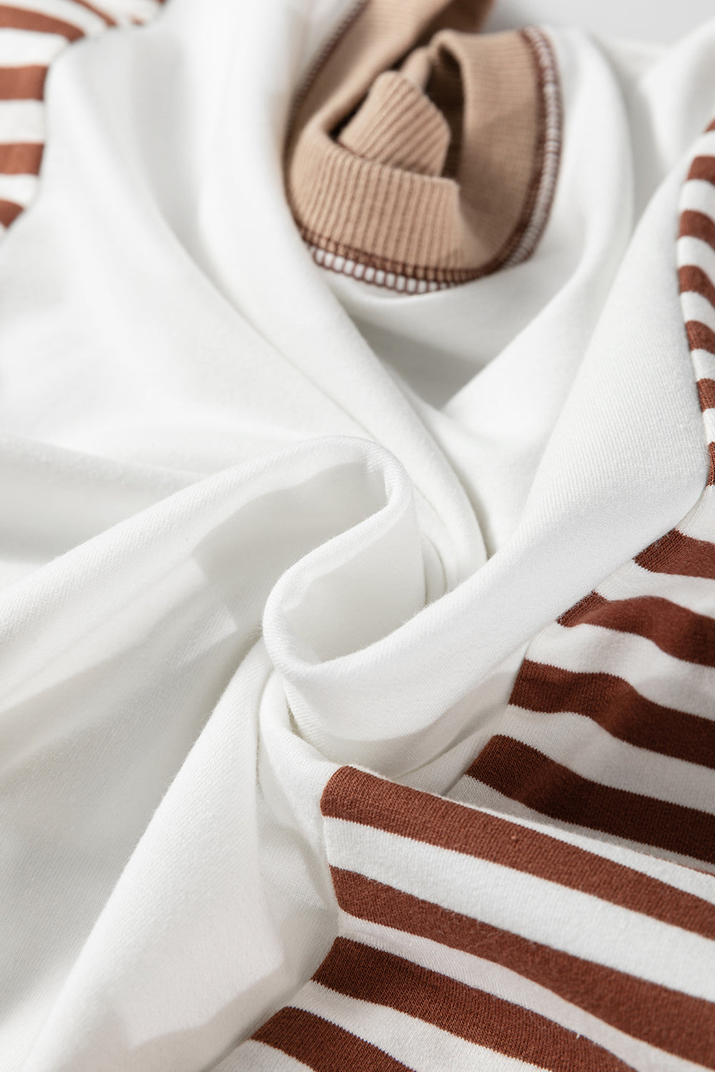 Brown Stripe Colorblock Patchwork Contrast Stitching Oversize Sweatshirt - Cowaa