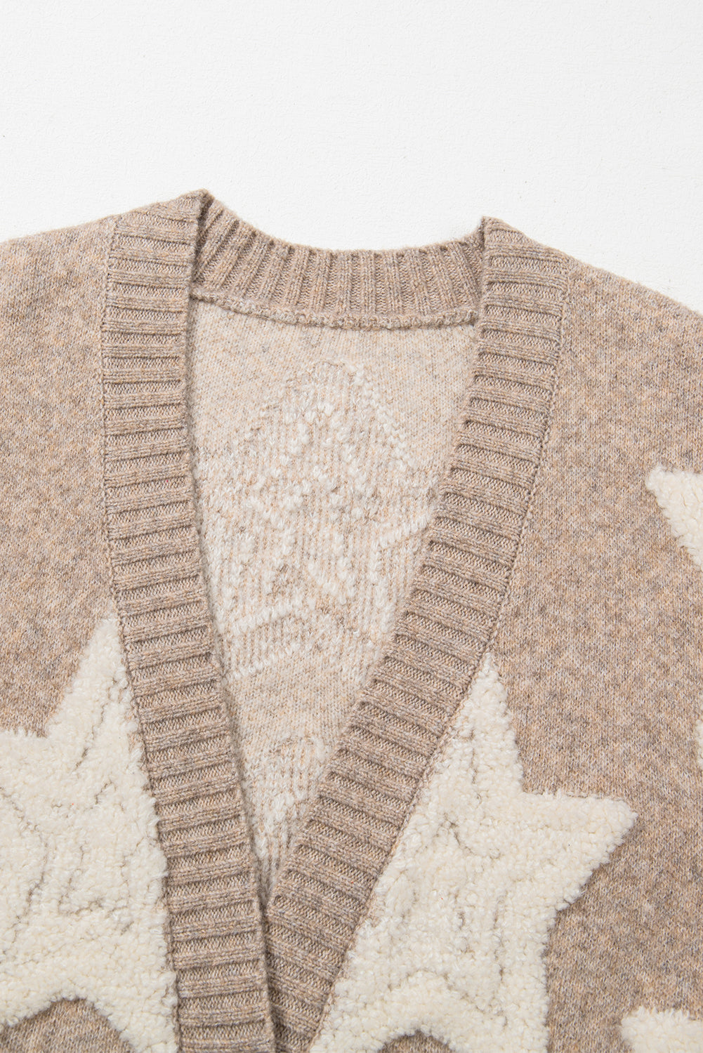 Khaki Star Pattern Pockets Button Front Cardigan - Cowaa