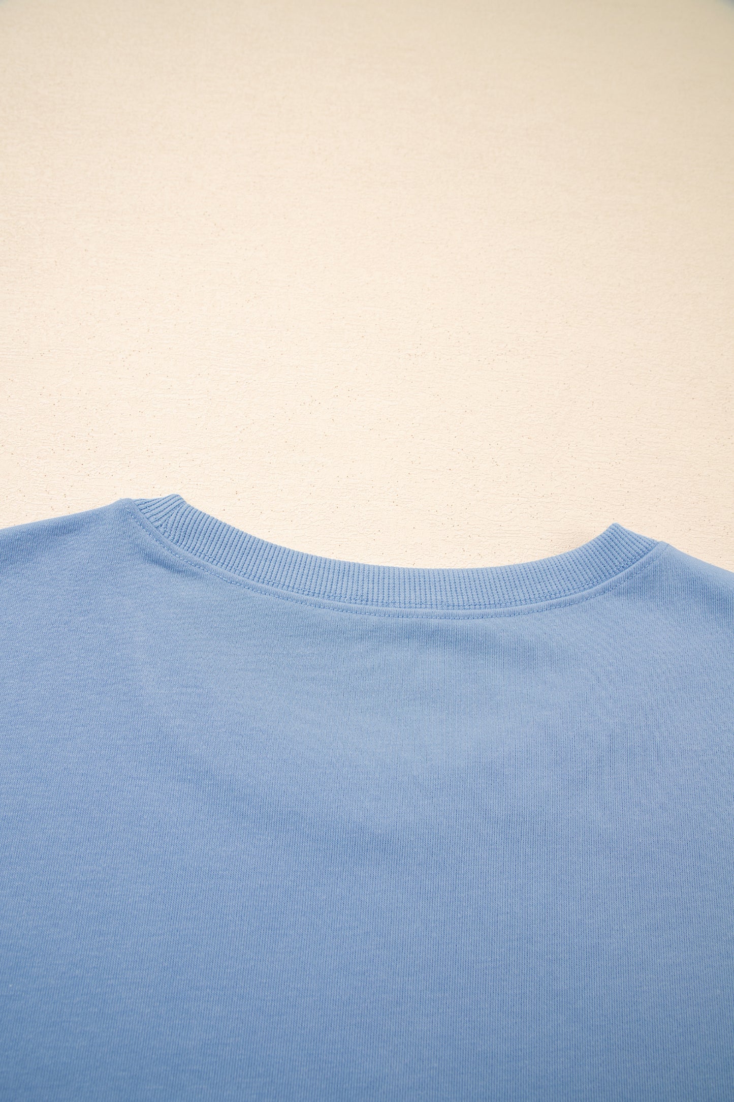 Sky Blue Solid Color Contrast Textured Patchwork Raw Edge 2pcs Short Set - Cowaa