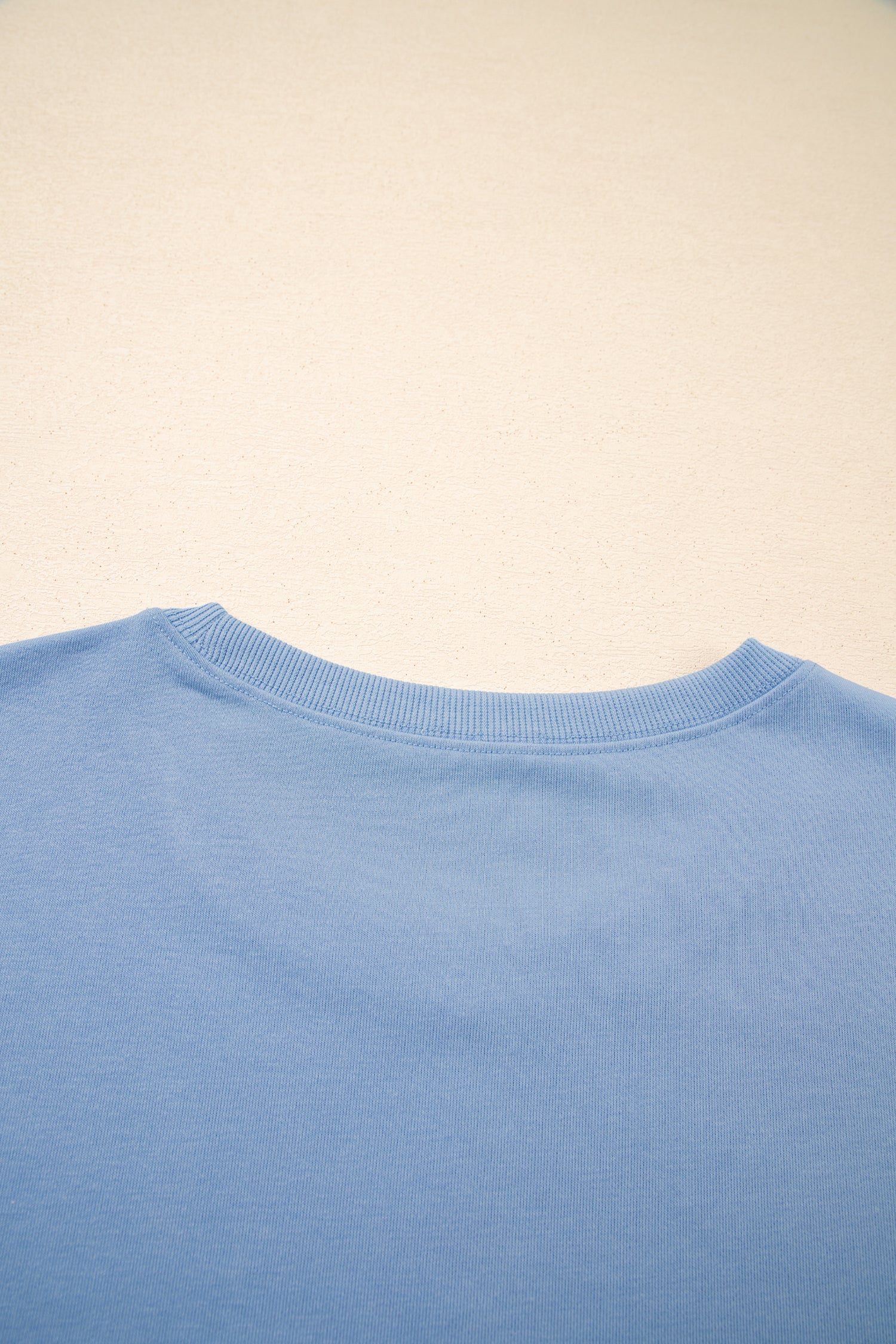 Sky Blue Solid Color Contrast Textured Patchwork Raw Edge 2pcs Short Set - Cowaa