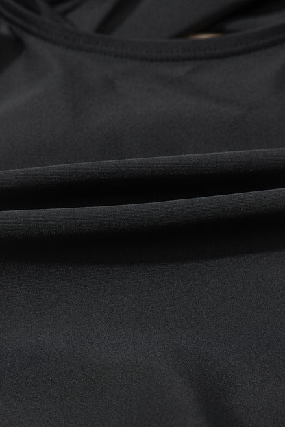 Black Ric Rac Trim Contrasted Patchwork Cutout One Piece Swimsuit - Cowaa