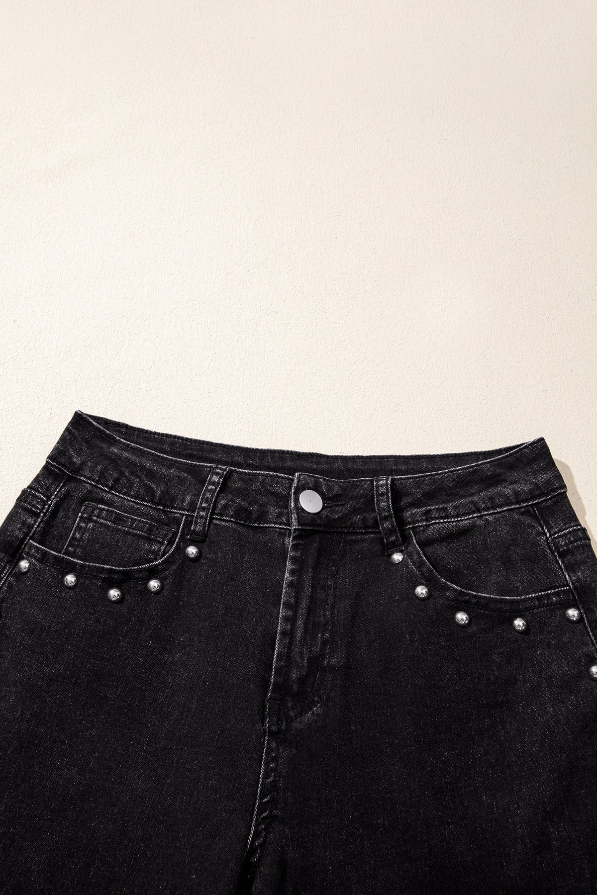 Navy Blue Studded Detail Straight Leg Casual Loose Jeans