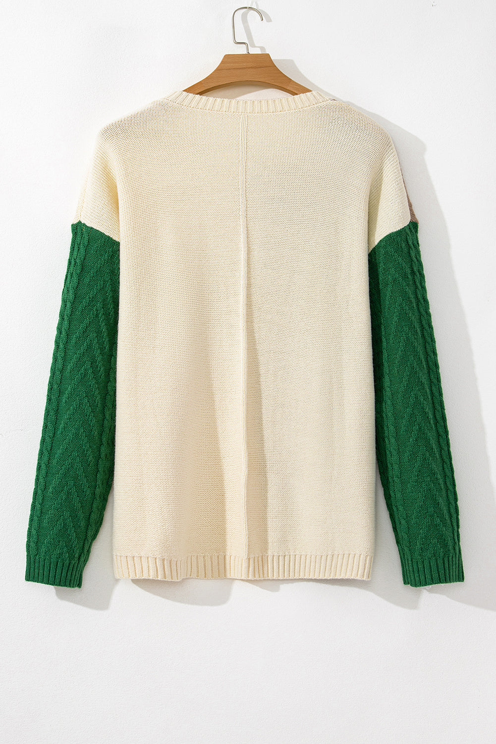 Mist Green Plus Size Cable Knit Color Block Drop Shoulder Sweater - Cowaa