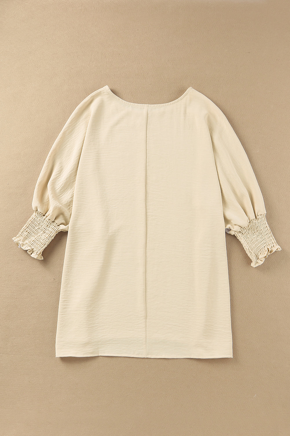 Apricot Solid Casual Smocked Cuffs Batwing Sleeve Blouse - Cowaa