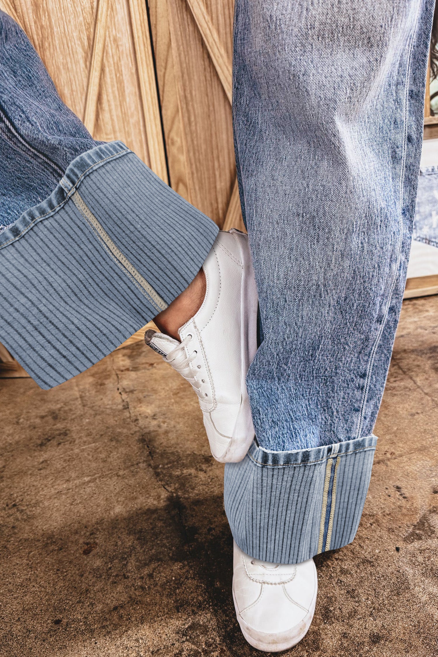 Ashleigh Blue Cuffed Straight Loose Jeans - Cowaa