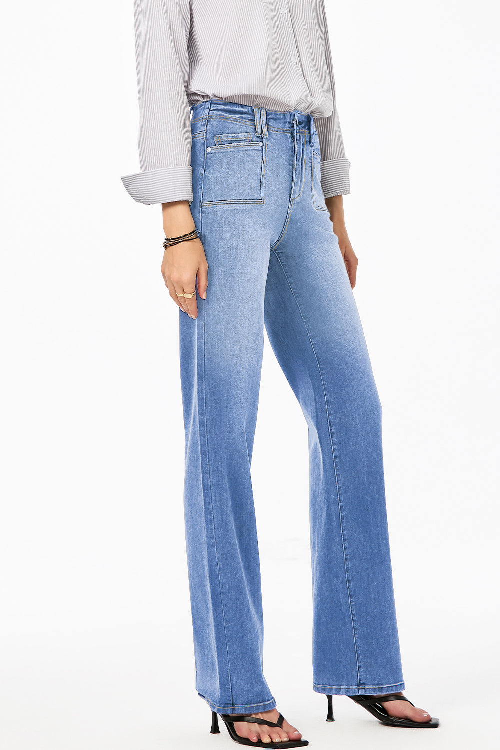 Dusk Blue Loose Straight Leg Cropped High Waist Jeans - Cowaa