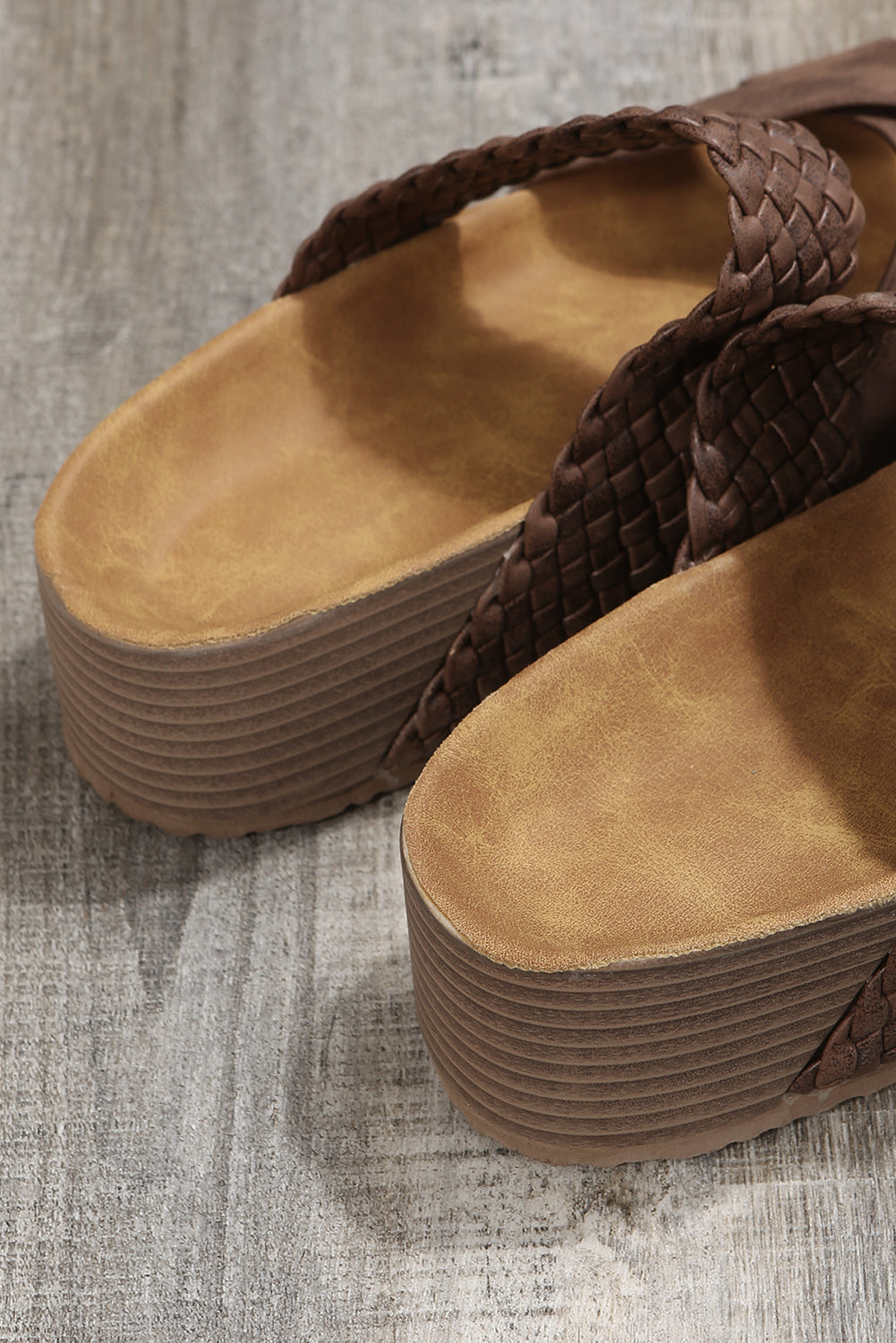 Beige Braided Detail Criss Cross Platform Sandals - Cowaa
