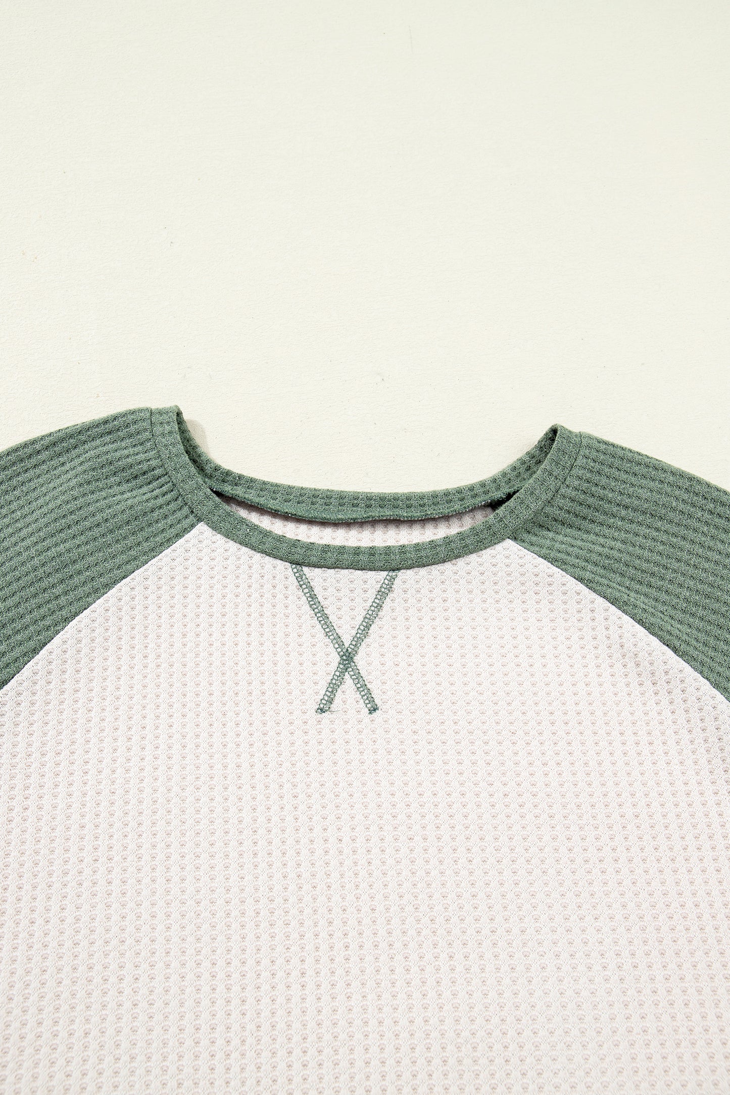 Mist Green Plus Size Waffled Color Block Long Sleeve Top - Cowaa