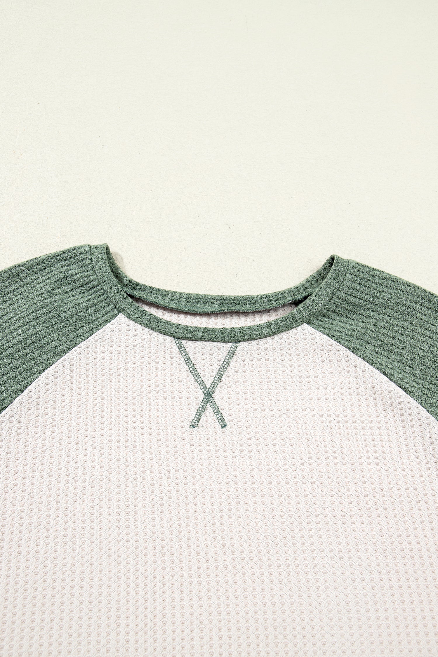 Mist Green Plus Size Waffled Color Block Long Sleeve Top - Cowaa