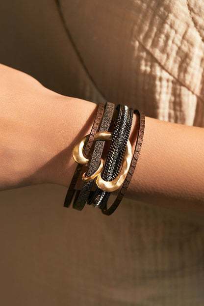 Coffee Retro Heart Pattern Multi-Layer Magnetic Buckle Bracelet