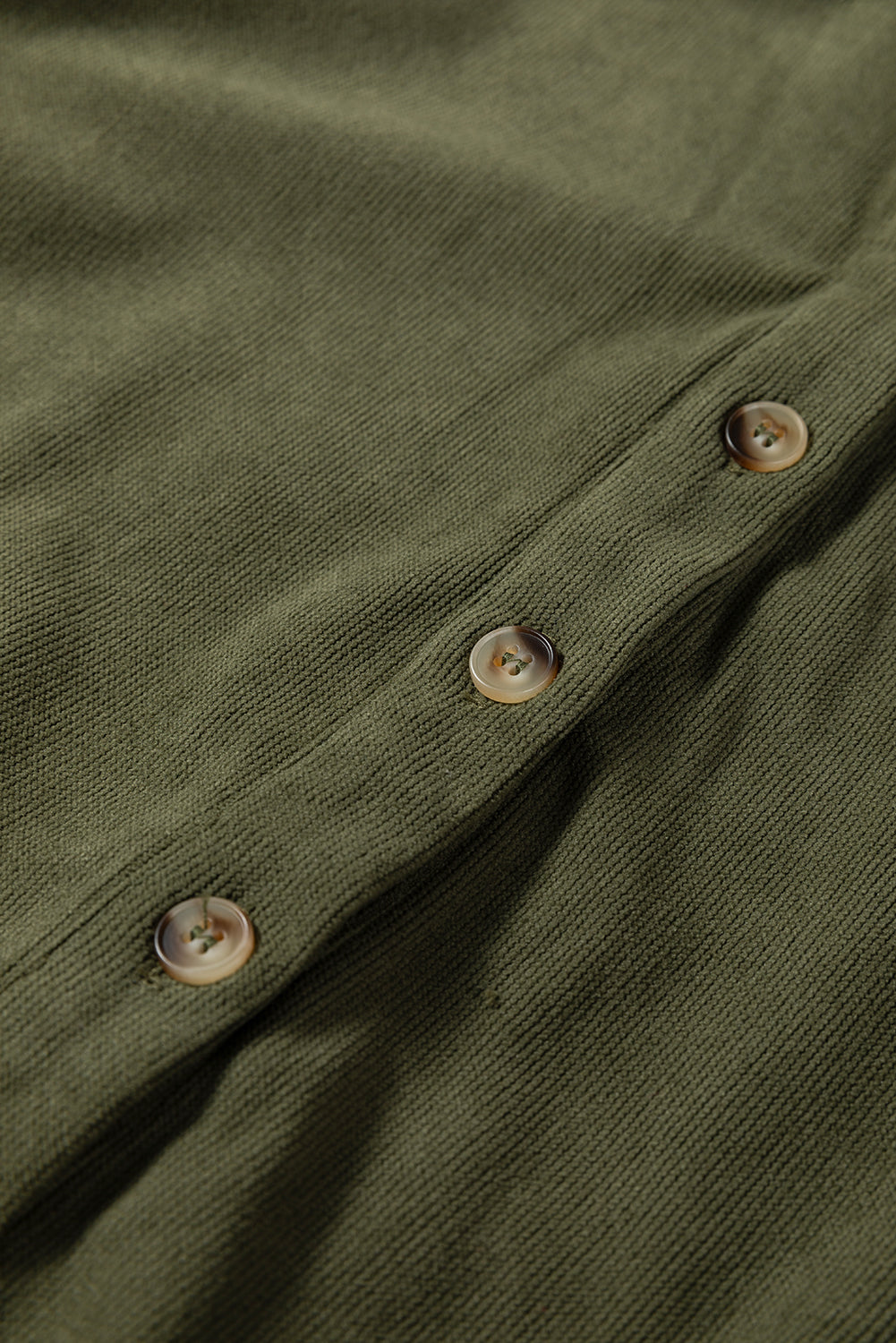 Vineyard Green Corduroy Half Button Collared Long Sleeve Mini Dress - Cowaa